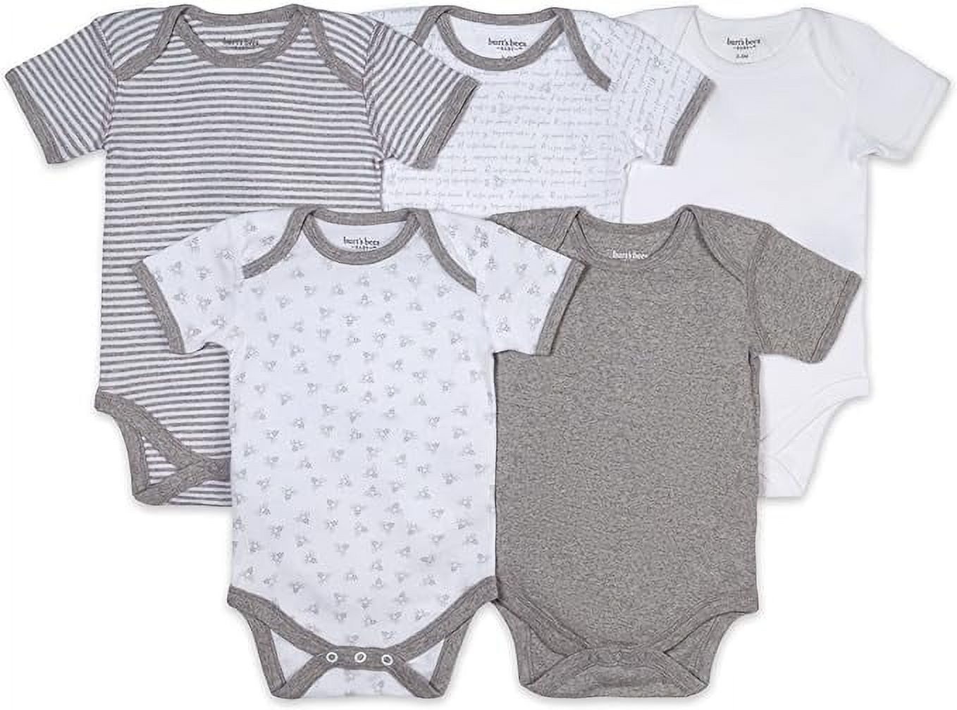 Burt's Bees Baby 100% Organic Cotton Unisex Short Sleeve Heather Grey Bodysuits, 5-Pack